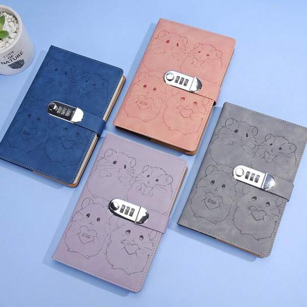 1 pieza Cuaderno de diario con estilo de niña linda, con cerradura y contraseña, cuaderno de diario grueso y creativo para estudiantes