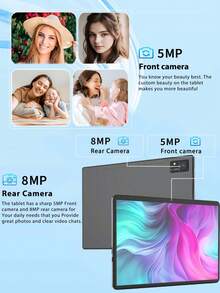 Relndoo 10.1 Inch Android Tablet, Android 14 Tablets, 16GB RAM+128GB ROM, Octa-Core Processor, Supports 1TB SD Expansion, 802.11n Wifi 2.4G/5G Wireless, 5MP+8MP Dual Camera, 6000mAh Battery, 1280*800 IPS HD Screen, Tablet PC With Leather Case, Mouse, Stylus, Keyboard, Protective Film, Cable (No Adapter)-PINK - Hồng - Xem 6