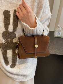 Túi đeo chéo vuông kiểu dáng cổ điển mới, khóa kim loại trang trí, dây đeo điều chỉnh được, màu nâu cà phê, thiết kế nắp gập, phù hợp cho các hoạt động thể thao ngoài trời, đi làm, mua sắm, đi học, du lịch ngắn ngày. - Cà phê nâu - Xem 2
