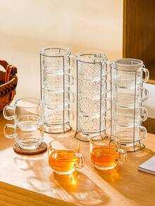 4 件套玻璃茶杯、咖啡杯套装、可堆叠马克杯套装 - 易于清洁的玻璃材质，配有金属支架，非常适合热可可和节日聚会，可用洗碗机清洗，适合盛放苹果酒、咖啡或茶 - 彩色 - 查看 11