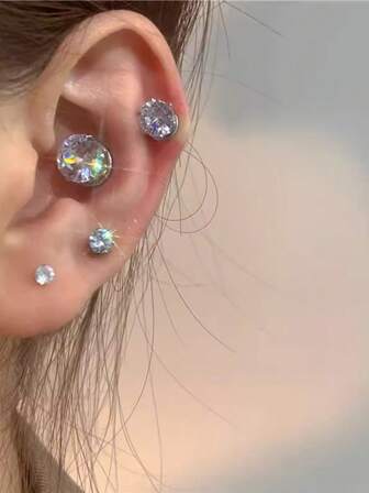 1 Pair Rhinestone Magnetic Clip-On Earrings, No Piercing Needed, Unisex Party Accessories