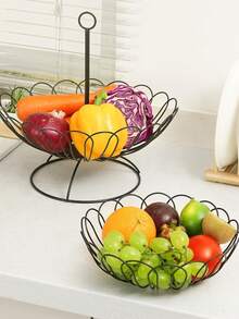 Contenedor frutero canasta de 2 niveles desmontable en color negro, organizador multiusos cocina hogar, almacenamiento frutas verduras, diseño moderno - Albaricoque - Ver 4