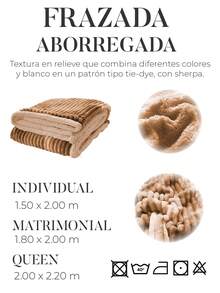 Frazada Aborregada Tie-Dye Confort Premium en Tres Tamaños: Individual, Matrimonial y Queen. Frazada Sherpa: Lujo y Comodidad para Tu Cama. Estilo y Calidez con la Nueva Frazada Aborregada - Beis - Ver 5