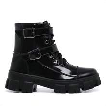 Rock Life Blogger Combat Boot With Two Buckles And Tractor Sole Myrol Outlet - 黑色清漆 - 查看 4