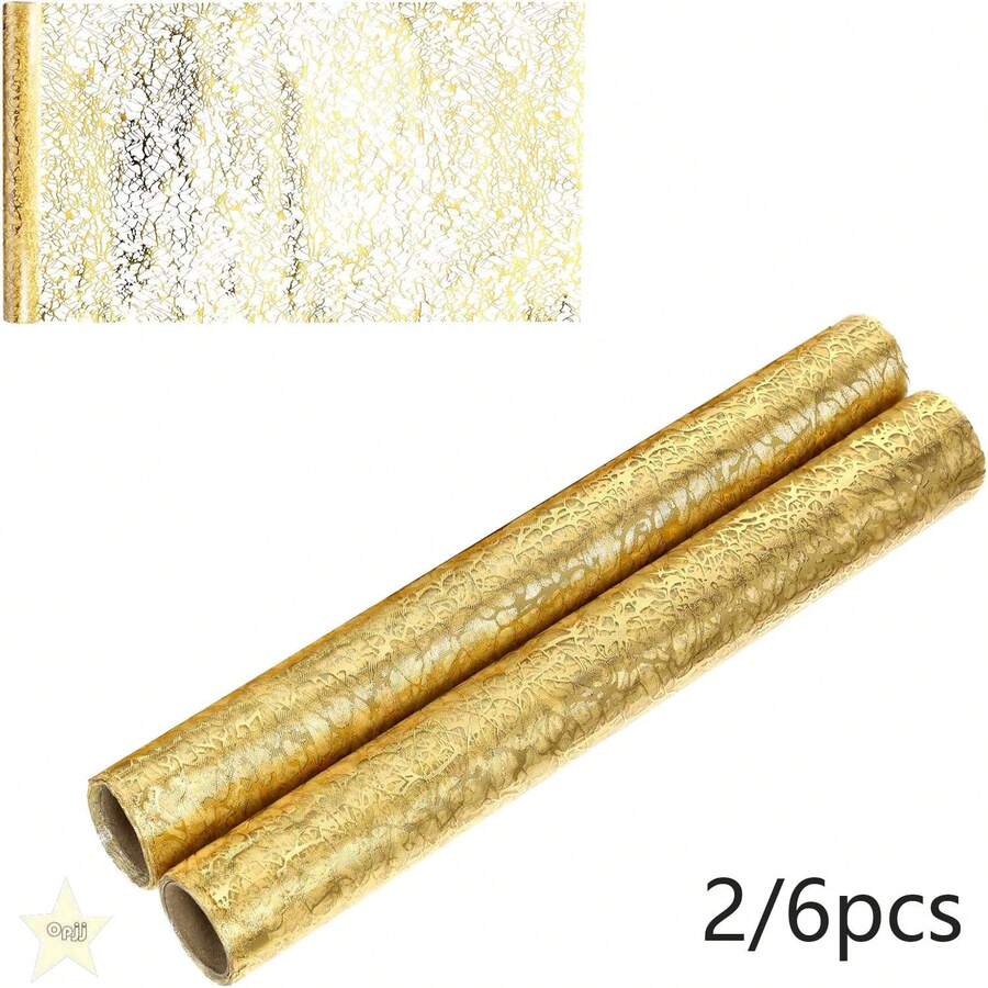 2/6pcs Gold Metallic Mesh Table Runner 11 X 108 Inches, Suitable For Wedding, Party, Home, Banquet, Outdoor, Celebration, Christmas