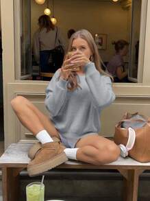 Women's Crew Neck Knit Long Sleeve Pullover Sweater, Back To School, Autumn/Winter