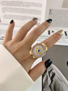 1 pieza Anillo ancho de estilo de moda con cuentas de ágata natural asimétrica multicolor chapado en oro, adecuado para uso diario y de fiesta de mujeres