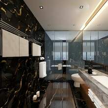 11片/0.9平方米深灰色大理石纹自粘瓷砖贴纸 - 防水铝塑复合墙板，适用于翻新和装饰，是情人节、婚礼和生日装饰的理想之选 - 黑金花 - 查看 8