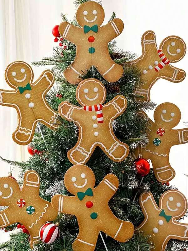 4 piezas/1 pieza Adornos de árbol de Navidad de 10 pulgadas con forma de hombre de jengibre, de material plástico, decoración linda de hombre de jengibre, adecuado para decoración del hogar, la escuela, la oficina, el jarrón, la mesa y la Navidad