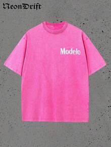 Y2K, Cool,UFO,Outdoor Sport,Modern Streets,Fashionable Pure Cotton Vintage Washed Men's T-Shirt, A Surprise Gift For Family And Friends, With Drooping Shoulder Sleeves And Round Neck,High-Quality Batik Cotton Retro Fashion Brand T-Shirt,A Certain Thickness Suitable For Summer T-Shirts, Holiday Gifts. - Màu Hồng Tươi - Xem 3