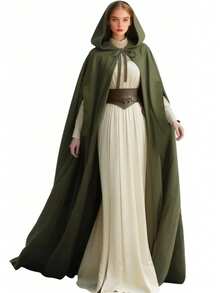 Arm Holes Renaissance Cloak With Hood Medieval Women Hooded Cape For Halloween Cosplay - A - 查看 4