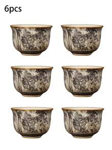 1pc/2pcs/6pcs水墨画陶瓷茶杯复古小容量意式咖啡杯品茶陶瓷杯功夫茶具茶杯普洱单杯随身杯大师杯小茶碗陶瓷杯适合茶友 - 彩色 - 查看 11