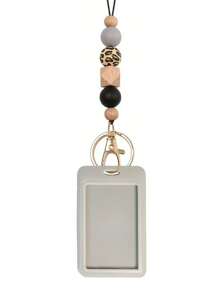 1 件教师挂绳，用于身份徽章，带钥匙扣的串珠挂绳，硅胶豹纹串珠钥匙扣挂绳，适合学生、教师、护士、教师感谢礼物，是送给医生、护士、工人的情人节礼物