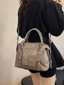 New Vintage Casual Women Handbag, Boston Bag, Office Commute Tote Bag, Shoulder Crossbody Bag With Detachable Strap