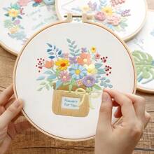 1PC Cross Stitch Flower Cloth Hoop Threads Needles And English Instructions Open Your Creativity Embroidery Plant Hobby Craft Needlework Suitable For Beginners Home Wall Decoration Christmas Gift - Apricot - View 4