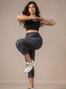 XianBinXiu 1件装女士无缝性感豹纹高弹力瑜伽裤，高腰提臀塑形紧身裤，适合跑步、健身锻炼，加大码灰色紧身打底裤，带收腹功能，适合运动、跑步、瑜伽，豹纹图案设计 - 彩色 - 查看 7