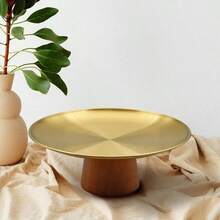1个金属底座托盘，木纹，金/银色，简约现代风格，家用托盘，蛋糕架，甜点架，糖果碟，适用于万圣节、圣诞节、婚礼、派对、下午茶等场合 - 彩色 - 查看 6