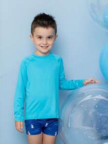 Boys' Beach Set UV 50+ Sun Protection Swimming Pool Top + Children's Lined Trunks - 藍色海鷗 - 查看 1