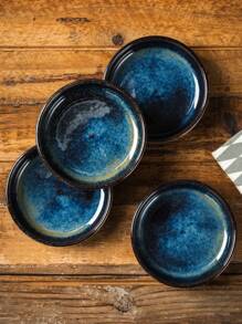 2/4 件陶瓷盘，反应釉蓝色日式陶瓷酱汁盘 - 非常适合酱油、醋、火锅蘸料等 - 调味碗，精致，耐热，适合沙拉、寿司、水果、蘸料、开胃菜，适用于厨房、餐厅、寿司餐厅 - 彩色 - 查看 2