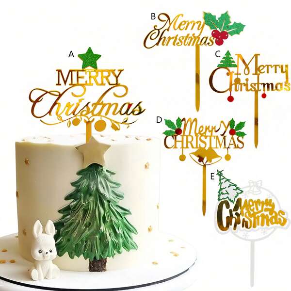 1pc/3pcs/6pcs Golden Acrylic Merry Christmas Cake Toppers,For Christmas Theme Party Cake Dessert Baking DIY Decoration Supplies Christmas Christmas Decorations Christmas Pajamas Christmas Gifts Christmas Decor
