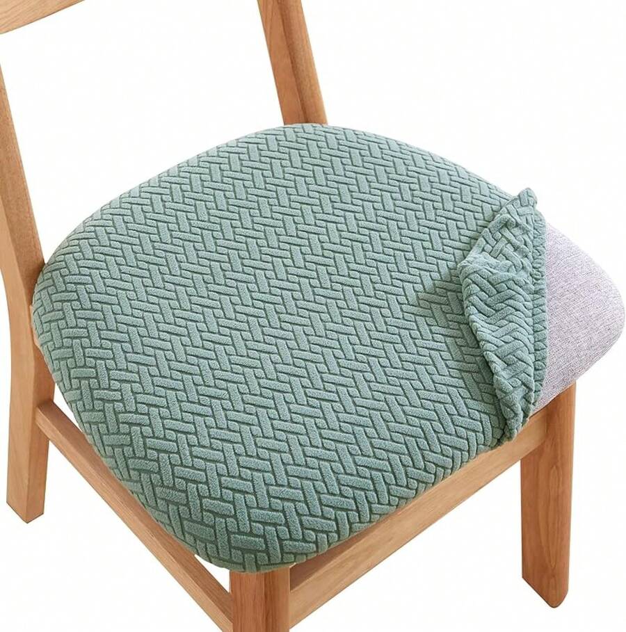 Stretch Non-Slip Soft Washable Dining Chair Covers Set Of 4, Yellow Cushion Slipcovers Kitchen And Dining Room Chairs - Jacquard Green - View 1
