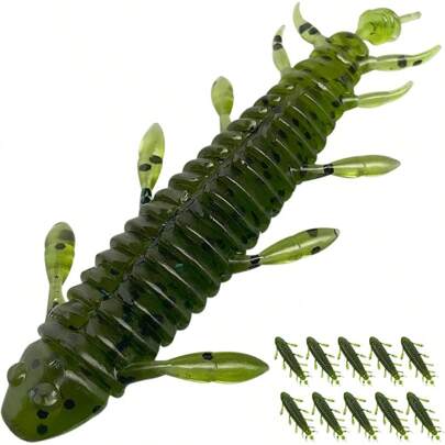 10 Pcs Chariot Bug Soft Lures Wacky Worms Baits For Bass Fishing Plastic Insect Swimbait Set For Texas Weightless Finesse Rig Kit Gear Saltwater Freshwater