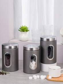 黑/灰色咖啡储物罐、茶叶罐、糖果罐、面膜罐、三件套（带密封圈）、防潮密封罐、奶粉罐、咖啡罐 - 彩色 - 查看 9