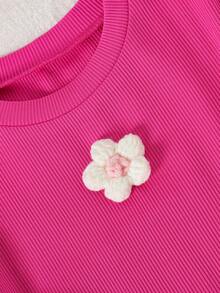 3pcs Young Girls Casual Ribbed Long Sleeve Floral Top + Colorful Ribbed Long Sleeve Set - Nhiều màu - Xem 7