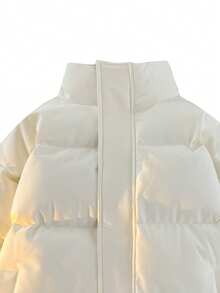 1pc Men's Beige Stand Collar Cotton Padded Coat, Polyester Fabric, Loose Quilted Puffer Style, Suitable For Streetwear, Commuting In Winter, Old Money Style - Beige - View 4