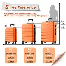 Luggage 3 Piece Suitcase 20+24+28 Inch PC+ABS Hardside Double Spinner Wheels TSA Lock Carry On Luggage Travel Suitcase Suitcases Suit Case Durable Travel Luggage Suitcase Set Luggage Set Carry On,Vacation,Party,Personalized Gifts-Orange - 橘色 - 查看 4
