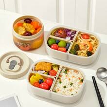 950ml Portable Plastic Lunch Box With Detachable 3 Compartment, Microwave Divided Bento Box, Fruit Salad Food Storage Container, Refrigerator Fresh-Keeping Box, Microwave Lunch Container For Student Adult Use In School, Office, Picnic, Back To School - Multicolor - View 3
