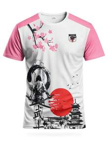 Japanese Sakura Samurai Style Customized Men's Soccer Jersey With Name & Number, Round Neck Soft Lightweight Sports Top, Sublimation Training Kit - Pink - View 3