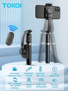 TOKQI Anti-Shake Mobile Video Stabilizer Bluetooth Selfie Stick Tripod Gimbal Stabilizer For Smartphone Extended Rotating Phone Holder For Video Shooting,Live Streaming,Summer Vacation, Travel, Outdoor Activities - Black - View 3