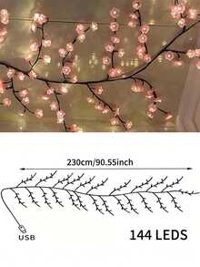 1 X 72LED/96LED/144LED 发光樱花花环、柔性柳藤小枝仙女灯、仙女灯、樱花树、发光墙面装饰、樱花灯、发光藤蔓、卧室藤蔓、樱花装饰、樱花灯、8 种照明模式、柔性柳藤小枝仙女灯、卧室家居花卉墙面装饰 - 彩色 - 查看 14
