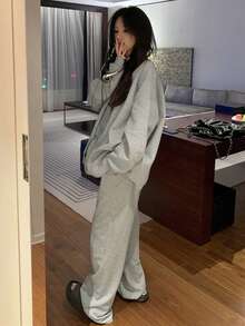 Women's Casual Letter Print Long Sleeve Sweatshirt, Spring/Autumn - Grey - View 5