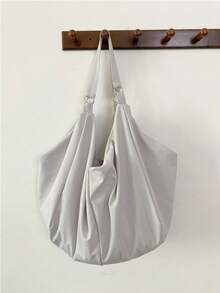 Bolso de hombro de gran capacidad con patrón de unicolor, bolso cruzado minimalista de estilo para mujer de vuelta al colegio, bolso de tela de nailon, bolso casual y práctico multiusos, adecuado para trabajo, estudio y viaje - Gris Claro - Ver 11