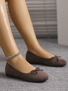 European & American Fashion Ballet Flats For Women, Woven Bow Round Toe Soft Leather Soft Sole Comfortable Slip-On Shoes