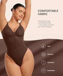 Feelingirl Summer Sling Sleeveless Shapewear Bodysuit For Women Tummy Trimmer Control Slimming Thong - 棕色 - 查看 2