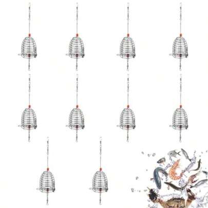 10PCS Chum Rig Basket 7.5 Inch Stainless Steel Catfish Bait Holder Hanging Rustproof Bait Traps Reusable Fish Trap Cage For Crab Lobster Minnow Shrimp Crayfish Fishing Supplies Tackle Kit