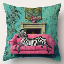 Fundas de almohada con estampado animal contemporáneo de 45 x 45 cm, 4 diseños de fantasía (cebra, tigre, león, leopardo y águila), 100 % poliéster, lavables a máquina con cierre de sobre para sofá, coche y decoración de dormitorio. - Estilo 1 - Ver 1
