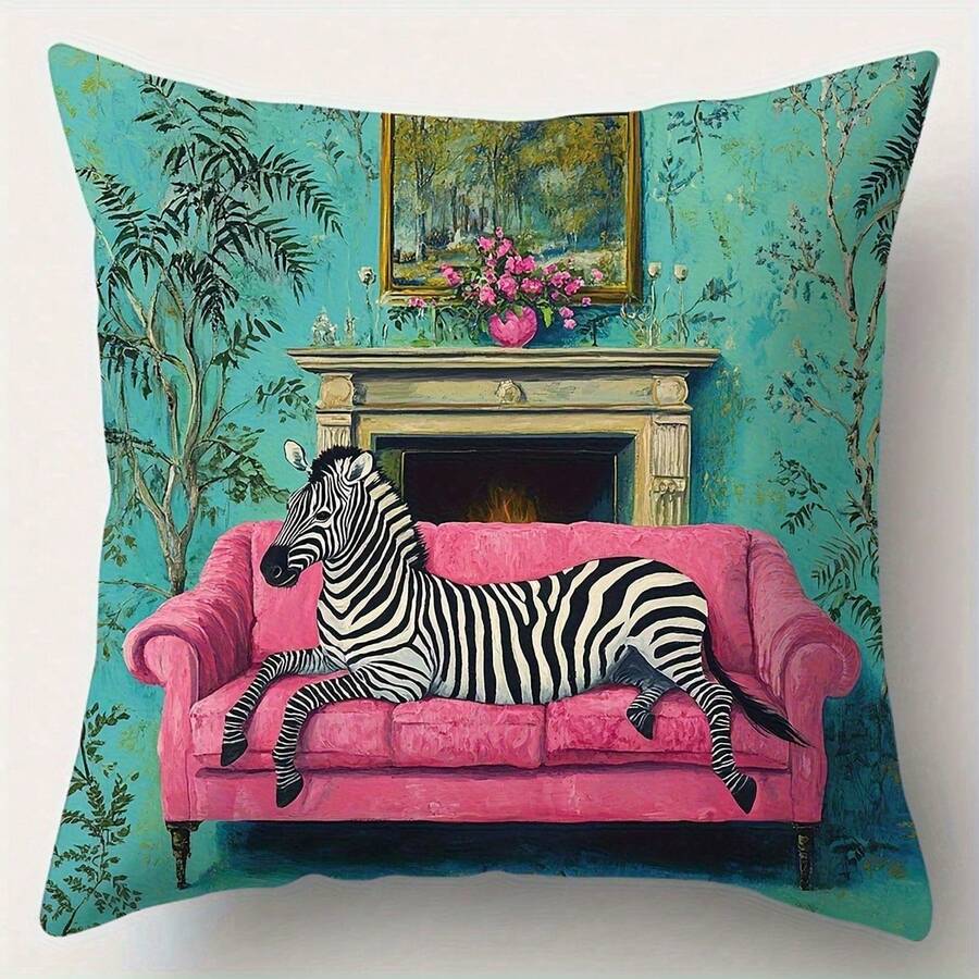 Fundas de almohada con estampado animal contemporáneo de 45 x 45 cm, 4 diseños de fantasía (cebra, tigre, león, leopardo y águila), 100 % poliéster, lavables a máquina con cierre de sobre para sofá, coche y decoración de dormitorio. - Estilo 1 - Ver 1