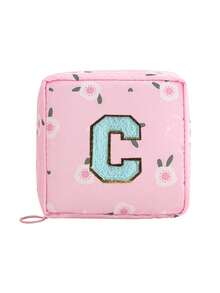1pc Pink A-Z Embroidered Sanitary Pad Pouch - Large Capacity, Waterproof, Cartoon Pattern - Essential For Women's Periods! Waterproof Cosmetic Bag, Coin Purse - Multicolor - View 29