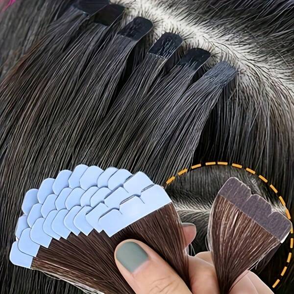 Extensiones de cabello humano con cinta invisible, 10 unidades por paquete, liso, Remy, de 12 a 20 pulgadas