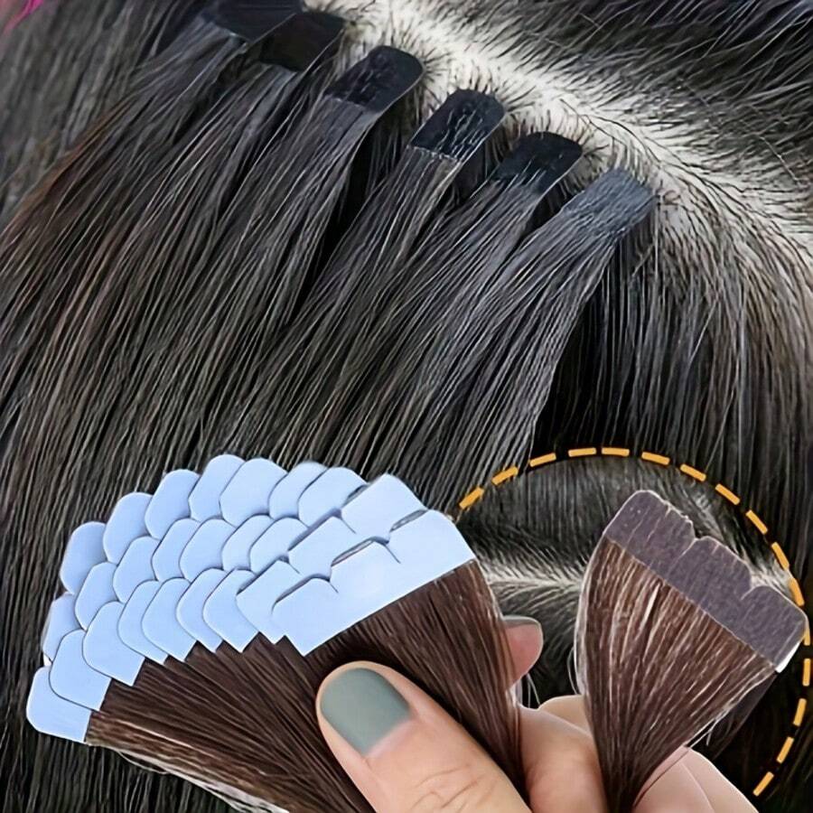 Invisible Mini Tape Hair Extensions Human Hair Extension 10pcs/Pack Invisible Tape Hair Straight Remy Hair 12-20 Inch - Jet Black - View 1