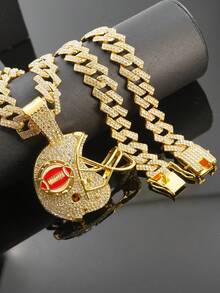 一套3D全钻橄榄球头盔吊坠项链、手链、手表套装，时尚奢华礼盒包装，适合送礼。 - 紅色 - 查看 19