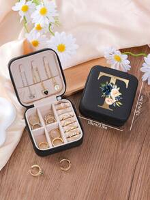 1pc Floral Rose Initial Jewelry Box, A-Z PU Leather White Portable Travel Jewelry Box, Black Jewelry Storage Box, Pink Mini Portable Zipper Jewelry Box, Necklace, Ring Pendant, Bracelet, Earring Storage Box, Jewelry Packaging Box, Suitable For Mother's Gift, Wedding Gift, Bridesmaid Gift, Anniversary Gift, Christmas Gift And Girlfriend's Boutique Gift. - Multicolor - View 77