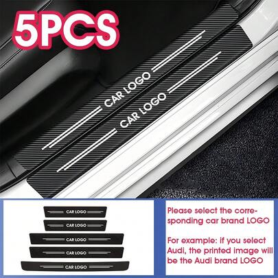 Easypie Selection 5 Packs Car Door Sill Protector And Trunk Bumper Strip, Car Door Sill Protector With Car Logo, Carbon Fiber Door Entry Protection Sticker Edge Protection, Multiple Car Logos Optional