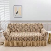 Jacquard Pattern Stretch Sofa Slipcover: 1 Piece Solid Hue, Dustproof For Home & Living Spaces