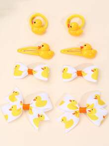 Set de 8 piezas de pinzas para el cabello decoradas con patitos de dibujos animados, lazos para el cabello con estampado de botones, accesorios para el cabello atractivos para uso diario y fiestas de adolescentes - Multicolor - Ver 8