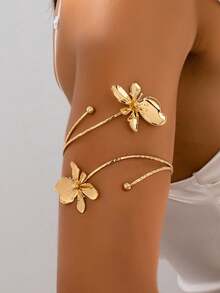 1 件优雅几何花卉珐琅简约手镯，适合女士，百搭时尚配饰 - 金黃色 - 查看 18